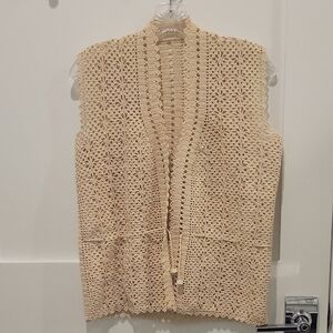 VINTAGE Women's Cream Crochet Sweater Vest Boho Chic Bohemian
